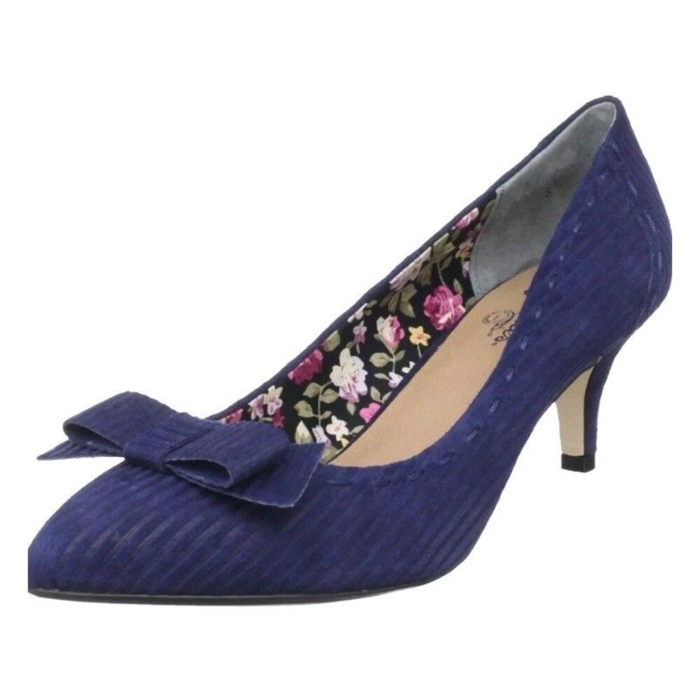 Seychelles Apostrophe Ribbed Suede Pump Navy Low Heel Pointed-toe Bow Size 7.5